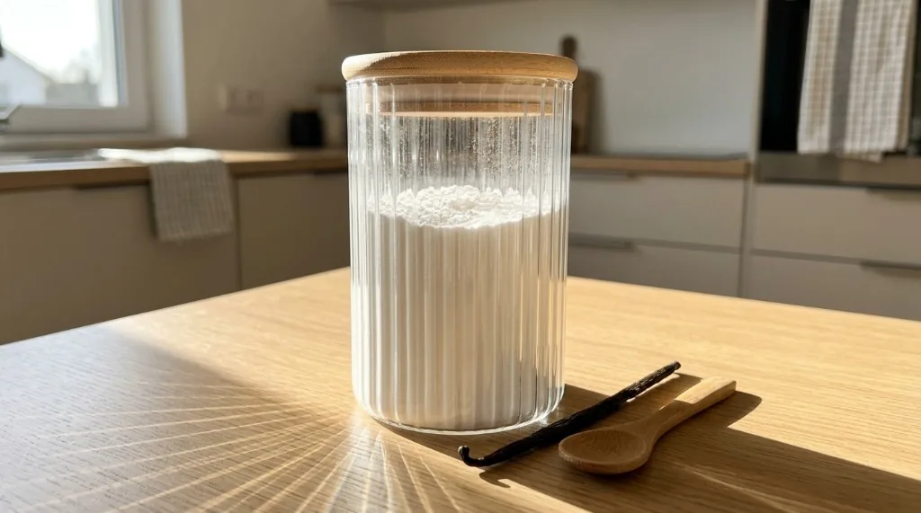 Aesthetic ribbed glass food container for coffee bar with natural bamboo airtight lid