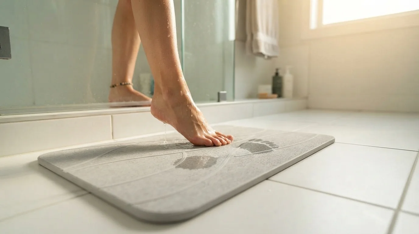 VEELOIM stone bath mat diatomaceous earth fast drying shower mat grey non slip