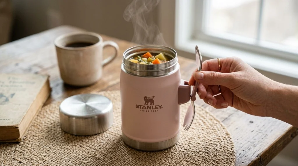 Stanley Classic Legendary 14oz vacuum insulated food jar with matching integrated spork