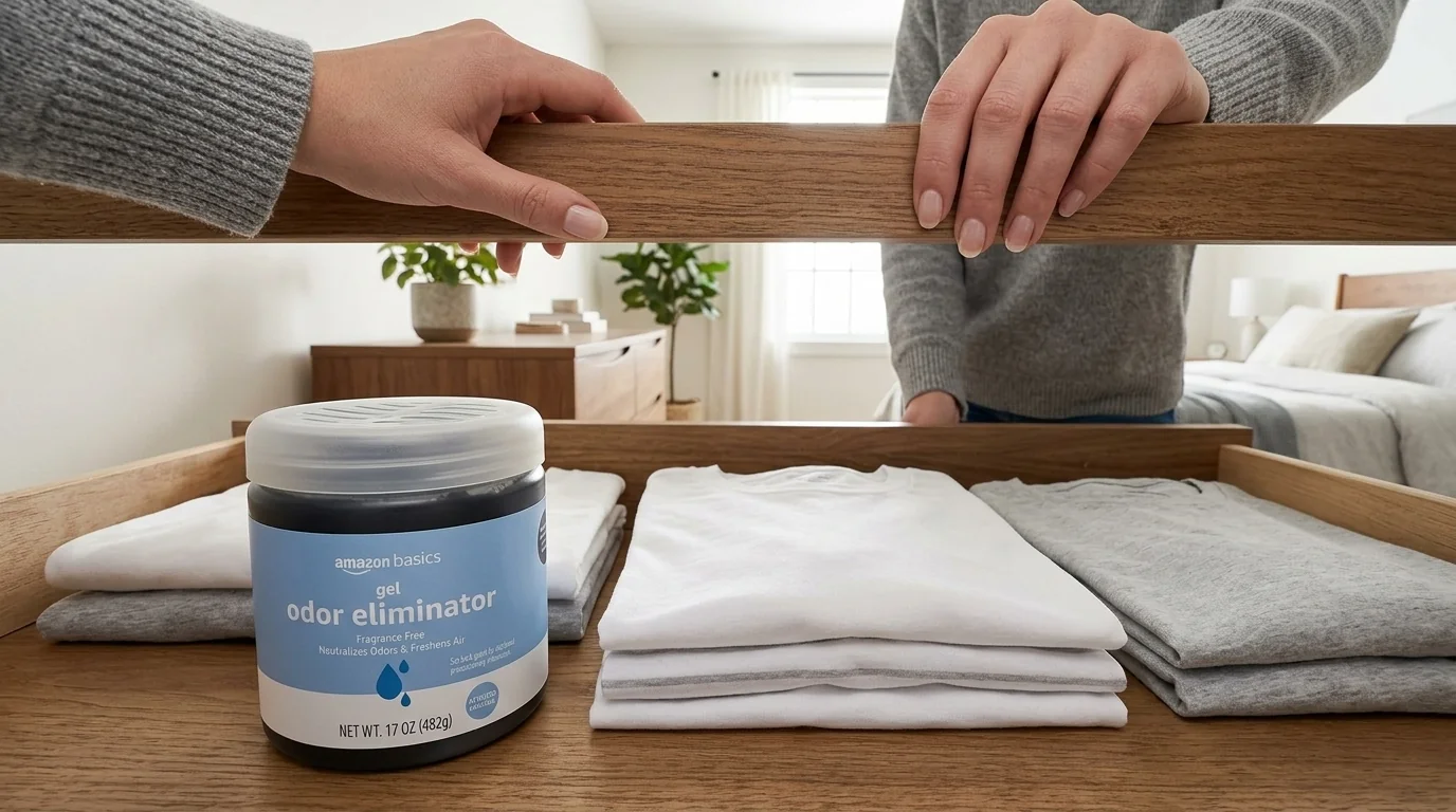 Amazon Basics activated charcoal gel odor eliminator tub